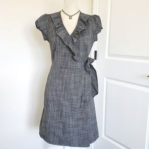 The Limited Gray Ruffle Wrap Dress Size 4 Puff Sleeve